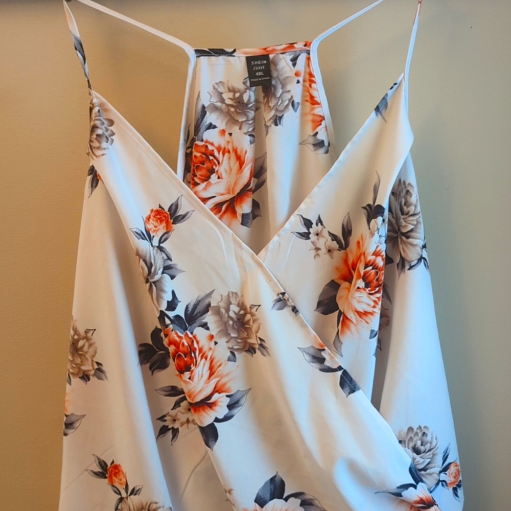 Shein Curve White Floral High Low Tank